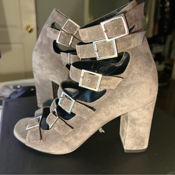 NWT Saint Laurent / YSL block heels gray suede size 35.5 / 5.5 - Picture 10 of 14